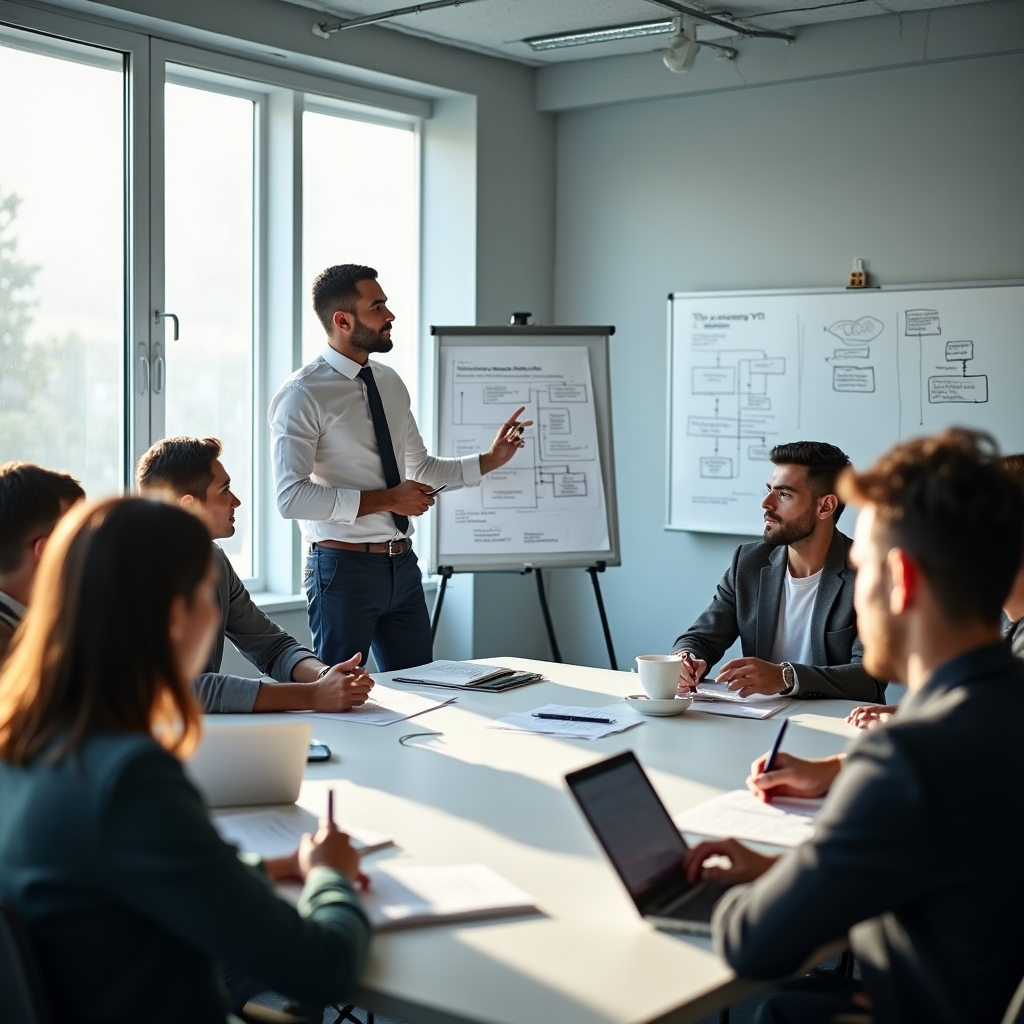 Group of diverse investors in a financial education workshop, attentively learning about regulatory frameworks and investment rights
